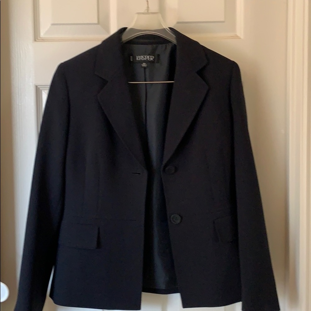 Black Kasper suit. Worn once to job interview.